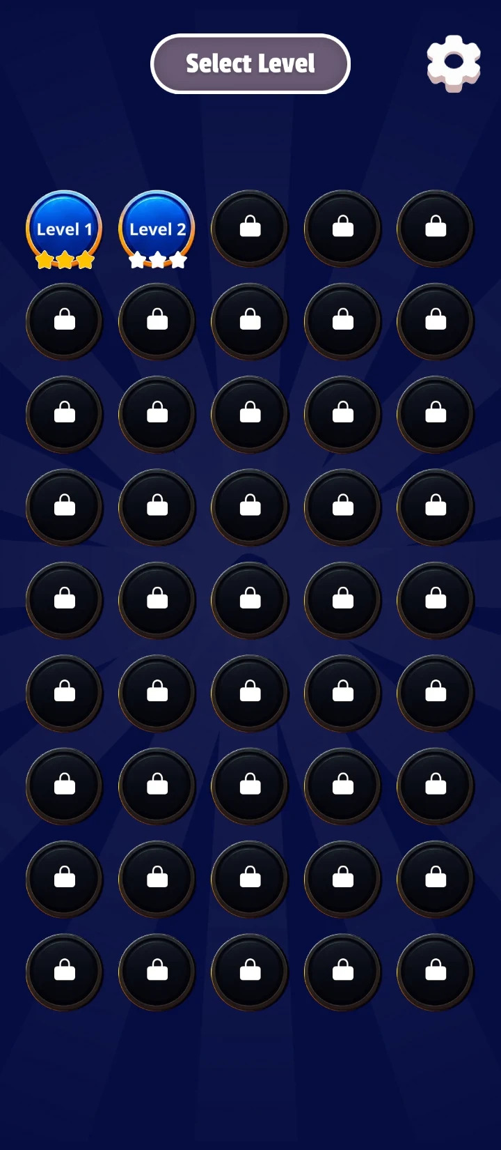 Select Level screen with unlocked stages and star ratings