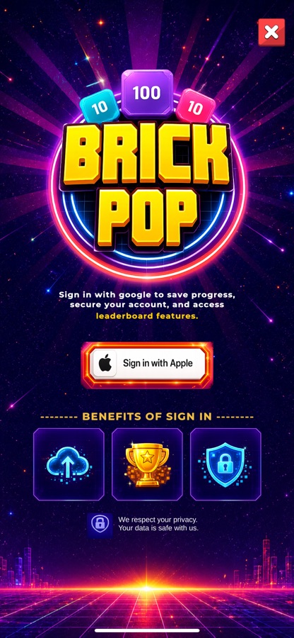 Sign in with Apple or Google for saving progress and leaderboard access